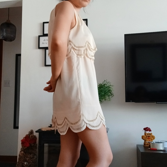 ⚡SALE⚡Ivory Shift Dress w/ Gold Beading - Picture 6 of 12